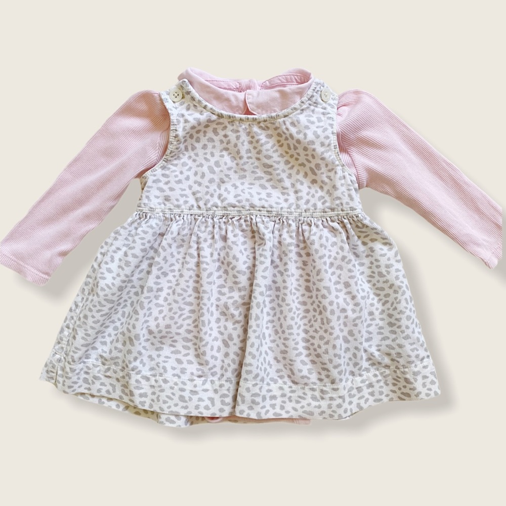 Baby Gap 6-12M 2-Piece Leopard Print Corduroy Dress & Pink Peter Pan Bodysuit